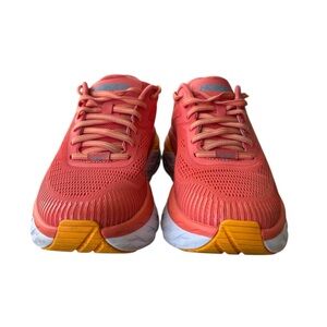 Hoka One One Coral Pink Women's Running Sneakers with Yellow Accents